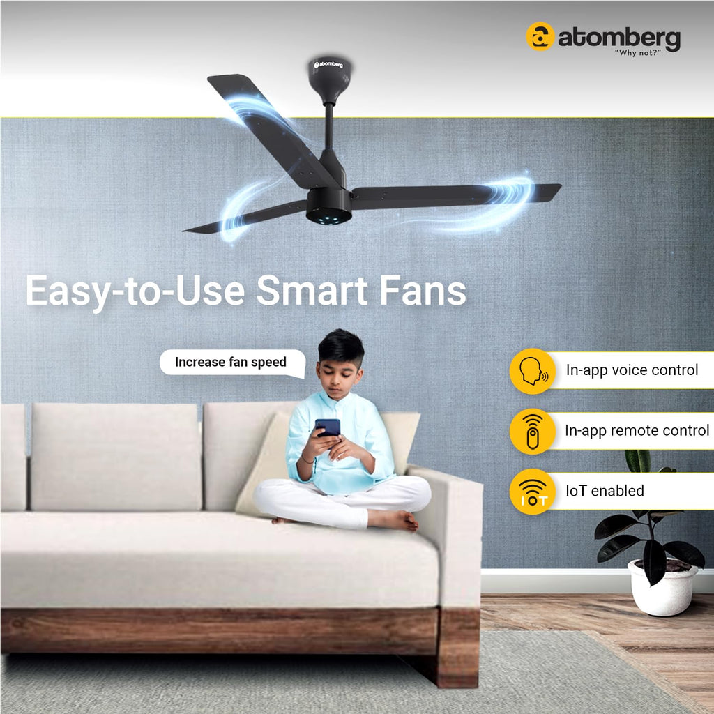 Atomberg Renesa Smart 1200mm BLDC Ceiling Fan with IoT & Remote | Energy Efficient Ceiling Fan | Ceiling fan for Living Room | High Air Delivery with LED Indicators (Pebble Grey)