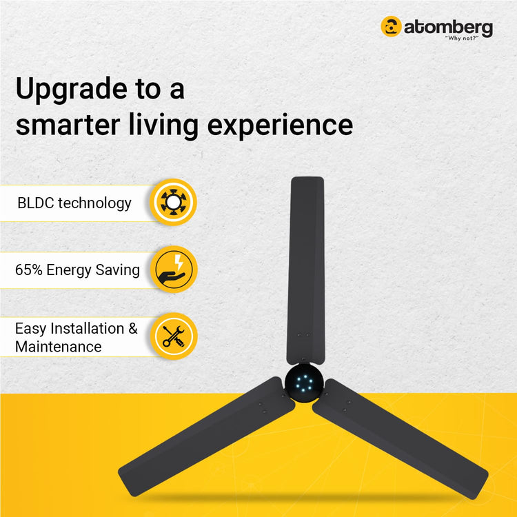 Atomberg Renesa Smart 1200mm BLDC Ceiling Fan with IoT & Remote | Energy Efficient Ceiling Fan | Ceiling fan for Living Room | High Air Delivery with LED Indicators (Pebble Grey)