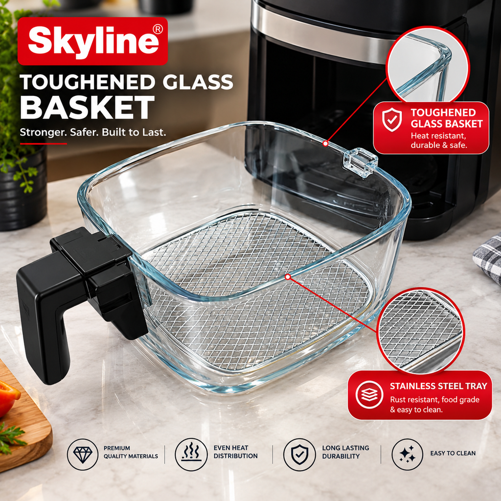 Skyline VTL-5120 1500W 2-in-1 Convertible Air Fryer & Cooking Pan, 4.5L Frying Basket + 2L Pan, 360° Hot Air Technology, Fry Roast Grill Bake & Cook, Non-Stick Low-Oil Air Fryer