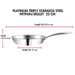 Vinod Platinum Triply Stainless Steel Frypan 22 cm | 2.5 mm Thick | Steel Pan | Scratch Resistant, Non Toxic | 5 Year Warranty | Induction &amp; Gas Friendly, Heavy Bottom