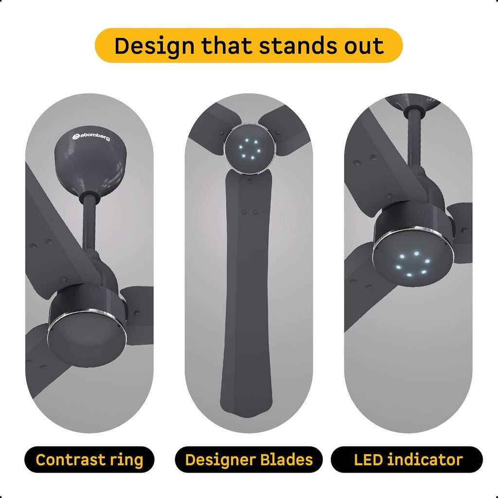 Atomberg Renesa Halo 1200 mm BLDC Ceiling Fan with Remote Control & LED Indicators | Pebble Grey