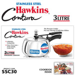 Hawkins 3 Litre Contura Pressure Cooker, Stainless Steel Inner Lid Cooker, Handi Cooker, Induction Cooker, Silver (SSC30)