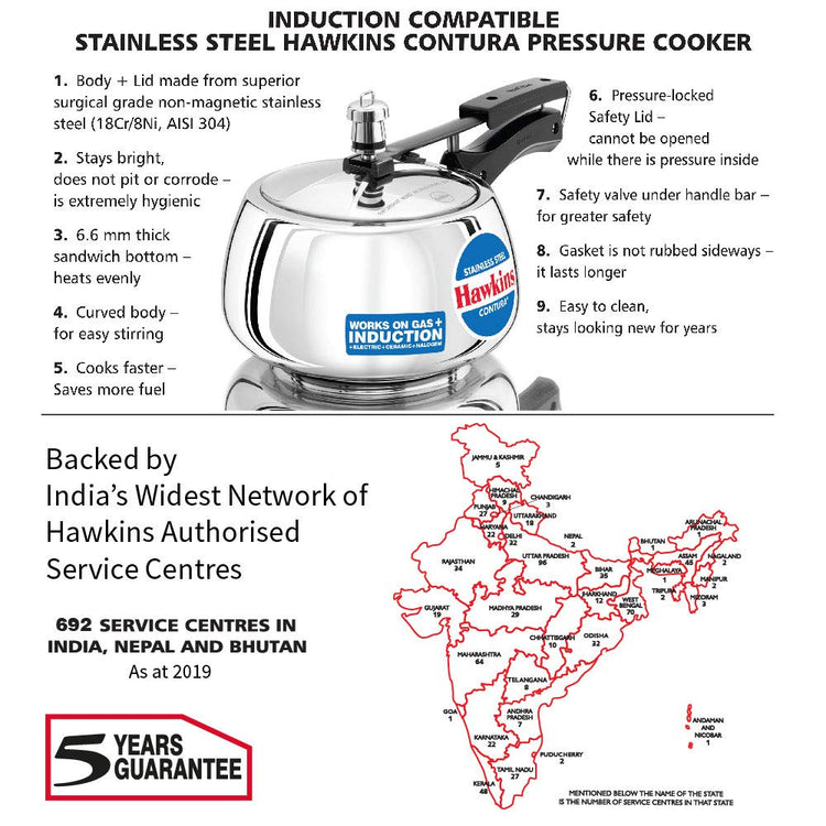 Hawkins 3 Litre Contura Pressure Cooker, Stainless Steel Inner Lid Cooker, Handi Cooker, Induction Cooker, Silver (SSC30)