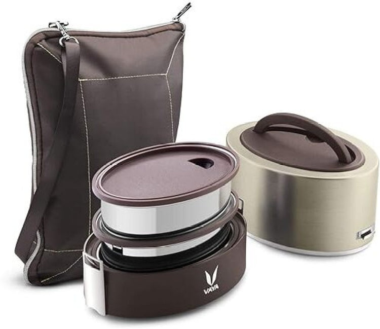 VAYA TYFFYN Lyte 600 ml Graphite Polished Stainless Steel Tiffin Box with BagMat 2 Containers Lunch Box (600 ml, Thermoware)
