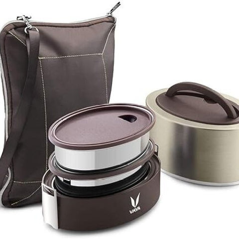 VAYA TYFFYN Lyte 600 ml Graphite Polished Stainless Steel Tiffin Box with BagMat 2 Containers Lunch Box  (600 ml, Thermoware)