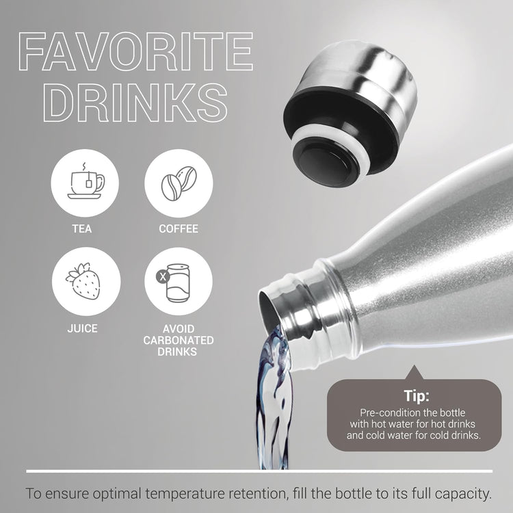 Milton Duo DLX 1000 Thermosteel Bottle, 1000 ml Water Bottles, 24 Hours Hot and Cold, Easy to Carry, Easy Grip, Rust Proof, Tea, Coffee, Office, Travel Bottle, Silver