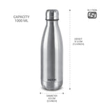 Milton Duo DLX 1000 Thermosteel Bottle, 1000 ml Water Bottles, 24 Hours Hot and Cold, Easy to Carry, Easy Grip, Rust Proof, Tea, Coffee, Office, Travel Bottle, Silver