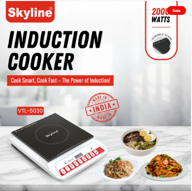 Skyline 2000W Induction Cooktop | High-Efficiency Infrared Induction Cooker with Multi-Function Cooking | Fast Heating | Energy Saving Electric Cooktop