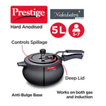 Prestige 5 Litres Svachh Nakshatra Plus Induction Base Inner Lid Hard Anodised Pressure Handi |Black | Deep Lid | Anti-Bulge Base | Sturdy Handles