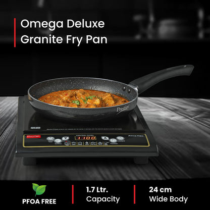Prestige Non-Stick Omega Deluxe Granite Fry Pan | 24 Centimetre | Black | Induction Base | 5 Layer Non-Stick Cookware | Dishwasher Safe | 2-Layer Metallic Finish