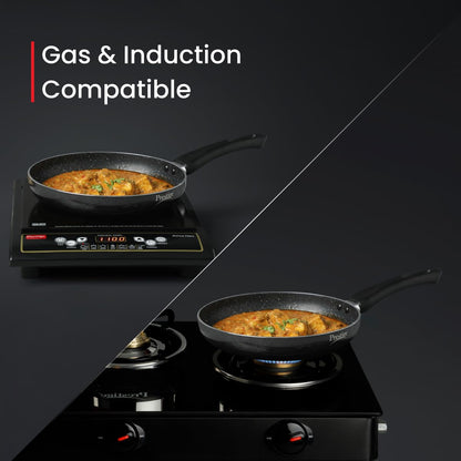 Prestige Non-Stick Omega Deluxe Granite Fry Pan | 24 Centimetre | Black | Induction Base | 5 Layer Non-Stick Cookware | Dishwasher Safe | 2-Layer Metallic Finish