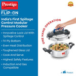 Prestige 3L Svachh FLIP-ON Stainless Steel Pressure Cooker with glass lid|Innovative lock lid with spillage control|Gas &amp; Induction compatible|5 years warranty|Silver