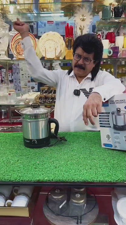 Prestige 1.5L PMC 3.0 Plus Multi Kettle/Multi Cooker|Comes with Idli stand, egg boiling rack & Steamer| Glass Lid with Stainless Steel rim|Temperature Control |Power Indicator (Silver, Black)