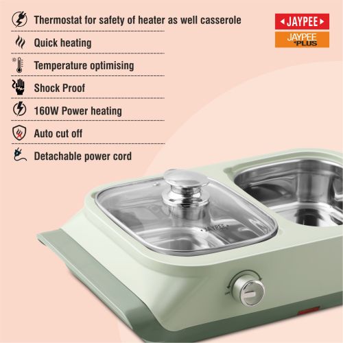 Jaypee Twin Power -2 Removable Steel Bowls Electric Casserole Set -1100ml each (Reheat Your Meal in Just 30 Minutes)