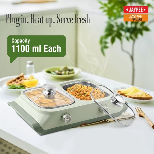 Jaypee Twin Power -2 Removable Steel Bowls Electric Casserole Set -1100ml each (Reheat Your Meal in Just 30 Minutes)