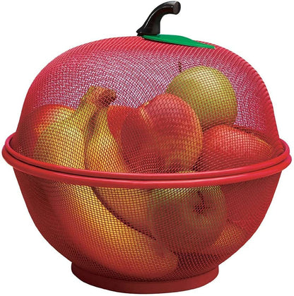 Fruit Basket with Lid Net Cover Steel Big Size for Dinning Kitchen Home Apple Shape Net Cover Protective Fruits Vegetables Food Storage Basket Strainer Kitchen Accessories (Red)