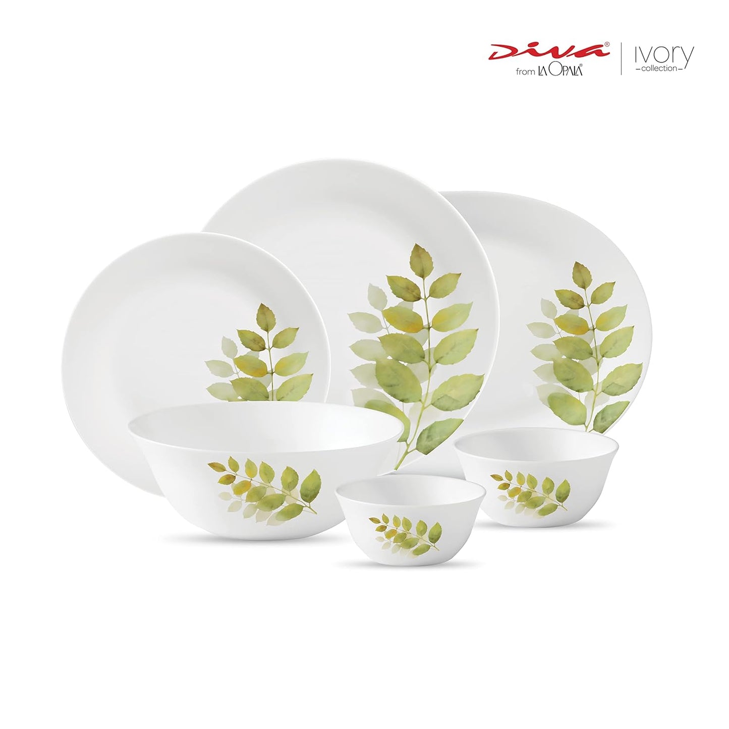 La Opala Diva, Ivory Collection, Opal Glass Dinner Set 27 pcs, Autumn Shadow, White