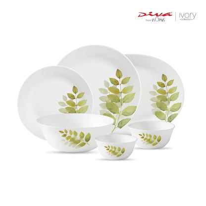 La Opala Diva, Ivory Collection, Opal Glass Dinner Set 27 pcs, Autumn Shadow, White