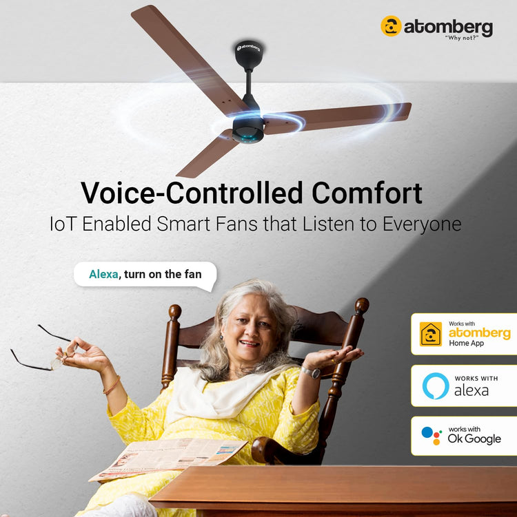 Atomberg Renesa Smart 1200mm BLDC Ceiling Fan with IoT & Remote | Energy Efficient Ceiling Fan | Ceiling fan for Living Room | High Air Delivery with LED Indicators (Brown & Black)