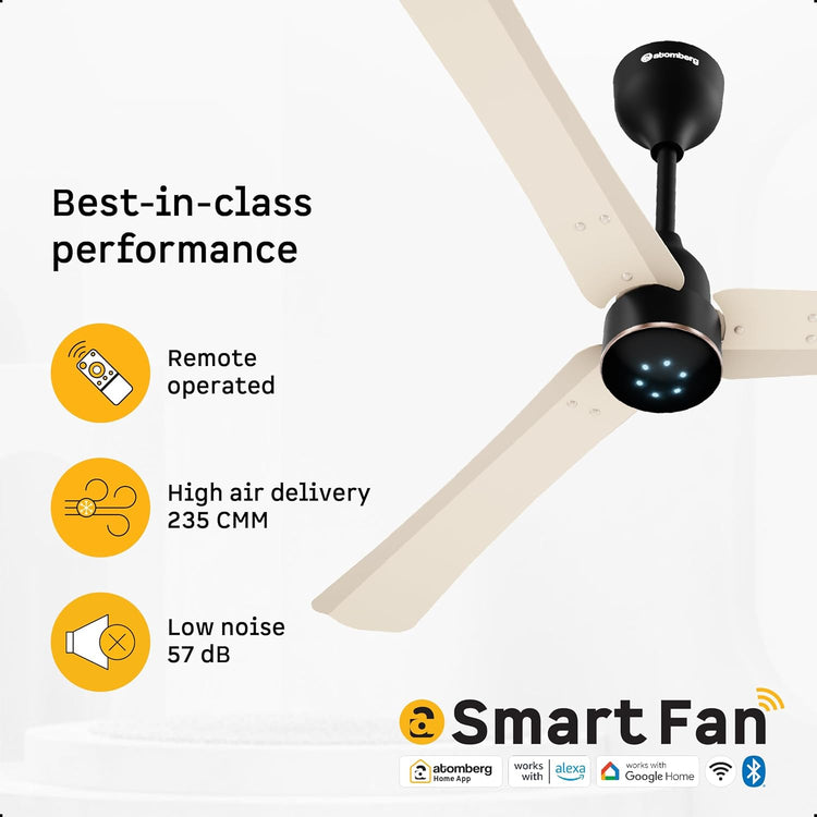 Atomberg Renesa Halo Smart 1200mm,5-star BLDC fan,Remote Ceiling fan for Home,Works with Alexa,65% Energy Saving,High Air Delivery,LED Speed Indicator,3-Year Warranty,Newly Launched (SS Ivory & Black)
