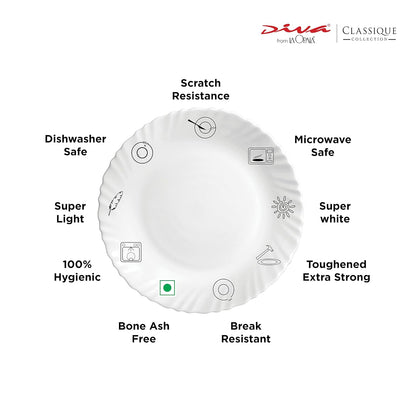 La Opala Diva, Classique Collection, Opal Glass Dinner Set 27 pcs, Citron Weave, White