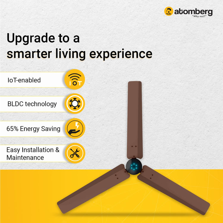 Atomberg Renesa Smart 1200mm BLDC Ceiling Fan with IoT & Remote | Energy Efficient Ceiling Fan | Ceiling fan for Living Room | High Air Delivery with LED Indicators (Brown & Black)