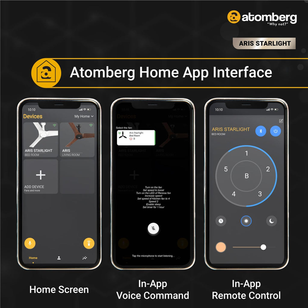 Atomberg Aris Starlight 1200mm BLDC Ceiling Fan with Underlight, IoT &amp; Remote Control | Smart Fan with Noiseless Operation (Marble White)