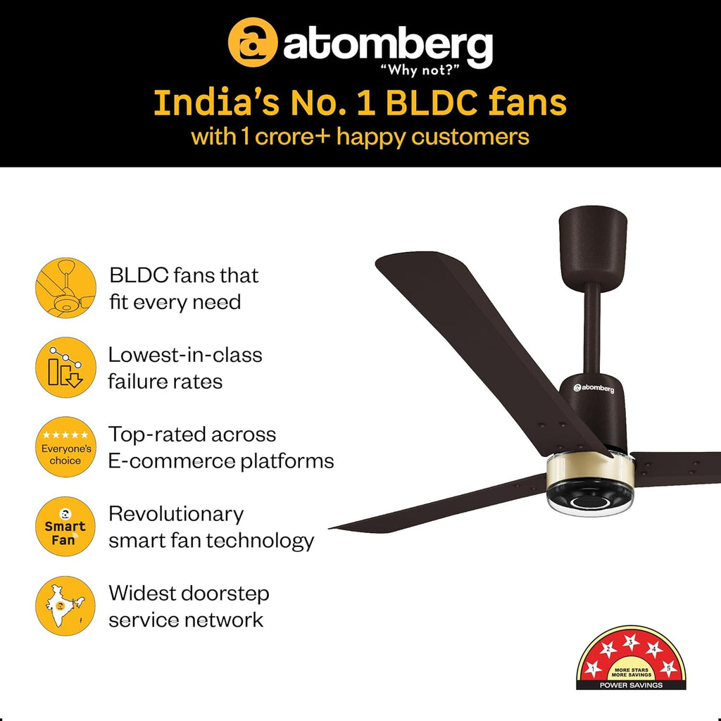 Atomberg Renesa Elite 1200mm 5-star BLDC fan, Remote Ceiling Fan for Home, High Air Delivery, Free Installation, 3-Year Warranty, Newly launched in 2025 (Blaze Brown)