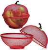 Fruit Basket with Lid Net Cover Steel Big Size for Dinning Kitchen Home Apple Shape Net Cover Protective Fruits Vegetables Food Storage Basket Strainer Kitchen Accessories (Red)