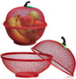 Fruit Basket with Lid Net Cover Steel Big Size for Dinning Kitchen Home Apple Shape Net Cover Protective Fruits Vegetables Food Storage Basket Strainer Kitchen Accessories (Red)