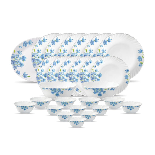 La Opala Diva, Classique Collection, Opal Glass Dinner Set 27 pcs, Citron Weave, White