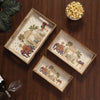 Wooden Serving Tray with Gold Engraving | Set of 3 | Size : 16 x 10 inch, 14 x 8 inch & 12 x 6 inch | Enamel Coated Waterproof | Rectangular | Decorative Trays | Royal Camel Set