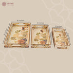 Wooden Serving Tray with Gold Engraving | Set of 3 | Size : 16 x 10 inch, 14 x 8 inch & 12 x 6 inch | Enamel Coated Waterproof | Rectangular | Decorative Trays | Royal Camel Set