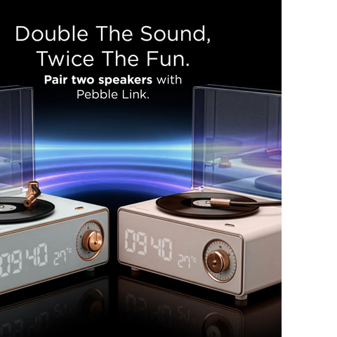 Pebble Newly Launched Disc Retro Bluetooth Speaker with Clock | Rotating Disk LP Design| 8W Sound | 1200mAh Battery | TypeC Charging | Premium Build - Blue