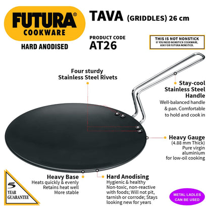 Hawkins Futura Hard Anodised Tava 26 cm, 4.88 mm (Black)