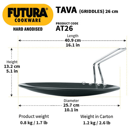 Hawkins Futura Hard Anodised Tava 26 cm, 4.88 mm (Black)