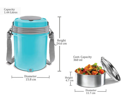 MILTON Electron Lunch Box 4 Stainless Steel Containers, 360 ml Each, Portable Food Heating Hotpot Electric Tiffin, Ivory for Office, Travel, Make Your Mealtime Easy
