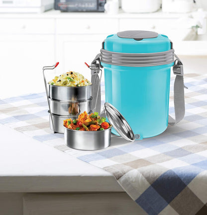 MILTON Electron Lunch Box 4 Stainless Steel Containers, 360 ml Each, Portable Food Heating Hotpot Electric Tiffin, Ivory for Office, Travel, Make Your Mealtime Easy