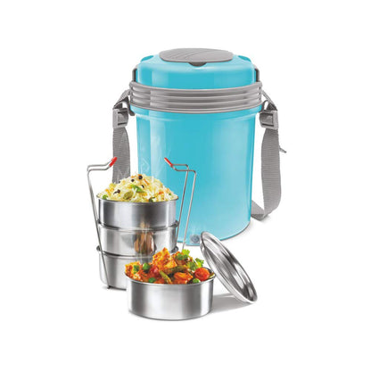 MILTON Electron Lunch Box 4 Stainless Steel Containers, 360 ml Each, Portable Food Heating Hotpot Electric Tiffin, Ivory for Office, Travel, Make Your Mealtime Easy