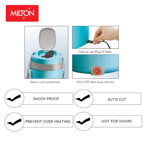 MILTON Electron Lunch Box 4 Stainless Steel Containers, 360 ml Each, Portable Food Heating Hotpot Electric Tiffin, Ivory for Office, Travel, Make Your Mealtime Easy
