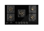 Crompton Optime 90 cm 5 Burners Built-in Glass HOB with Digital Timer, Full Brass Burners & 3D Flame Technology (HOB-OPFBTI900-MBL, Midnight Black)