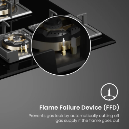 Crompton Optime 90 cm 5 Burners Built-in Glass HOB with Digital Timer, Full Brass Burners & 3D Flame Technology (HOB-OPFBTI900-MBL, Midnight Black)