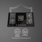 Crompton Optime 90 cm 5 Burners Built-in Glass HOB with Digital Timer, Full Brass Burners & 3D Flame Technology (HOB-OPFBTI900-MBL, Midnight Black)