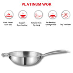 Vinod Platinum Triply Stainless Steel Wok - 3 Litre, 26 cm | Riveted Handle | Stir, Shallow Fry/Noodles/Curry/Fried Rice | Induction Base | 5 Year Warranty - Silver