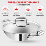 Vinod Platinum Triply Stainless Steel Kadai with Stainless Steel Lid 3.2 litres Capacity (26 cm Diameter) | 3.2 L Triply Stainless Steel Kadai - Silver (Induction and Gas Stove Friendly)