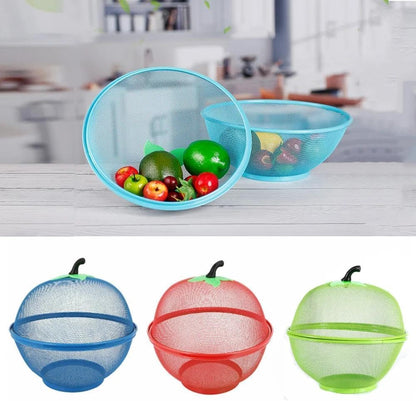 Fruit Basket with Lid Net Cover Steel Big Size for Dinning Kitchen Home Apple Shape Net Cover Protective Fruits Vegetables Food Storage Basket Strainer Kitchen Accessories (Blue)