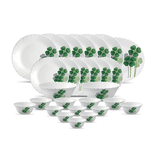 La Opala Diva Classique Collection Opal Glass Crockery | for Family of 6 | Dinner Set 27 pcs Dual Harmony | Plates & Bowls for Dining | Microwave Safe | 100% Vegetarian | Extra Strong | White