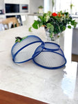 Fruit Basket with Lid Net Cover Steel Big Size for Dinning Kitchen Home Apple Shape Net Cover Protective Fruits Vegetables Food Storage Basket Strainer Kitchen Accessories (Blue)