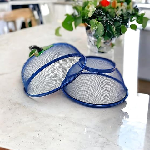 Fruit Basket with Lid Net Cover Steel Big Size for Dinning Kitchen Home Apple Shape Net Cover Protective Fruits Vegetables Food Storage Basket Strainer Kitchen Accessories (Blue)
