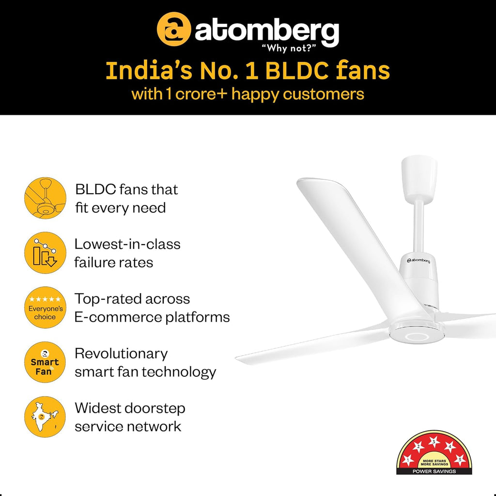 Atomberg Aris Contour Smart 1200mm BLDC Ceiling Fan with IoT & Remote,5 star,Best-in-class Air Delivery,Silent Operation,Free Installation, Award Winning Sleek Design, 3 Year Warranty (Marble White)